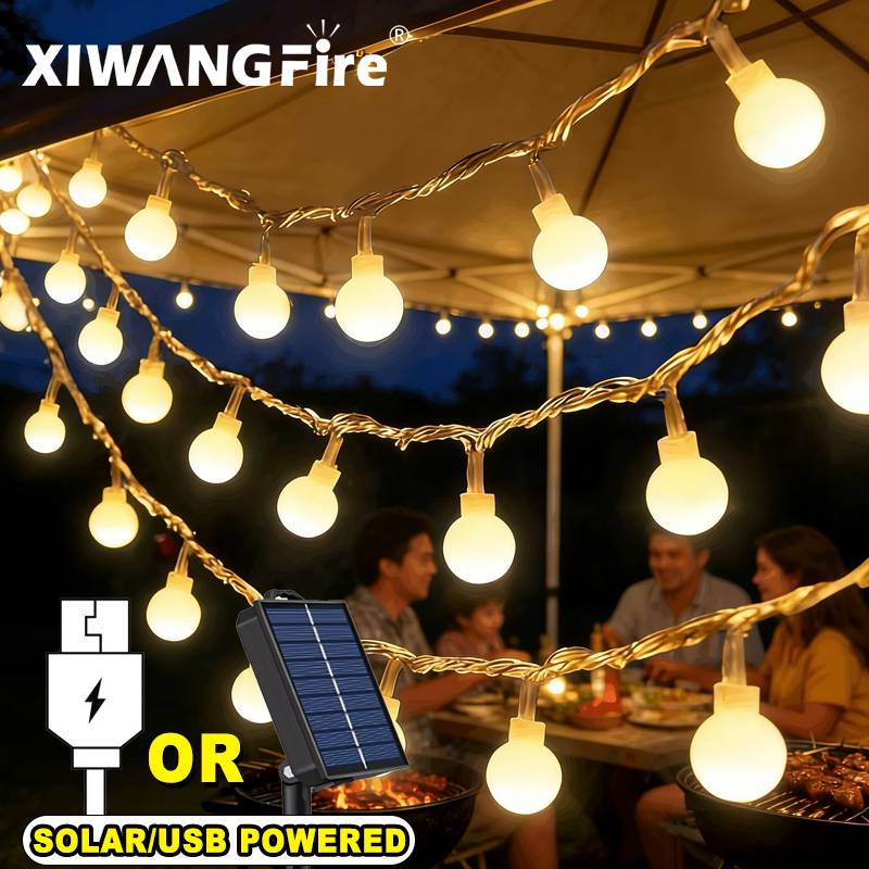 Outdoor Lighting Unit - 3-10M Solar/USB/Battery String Lights, Fairy Globe