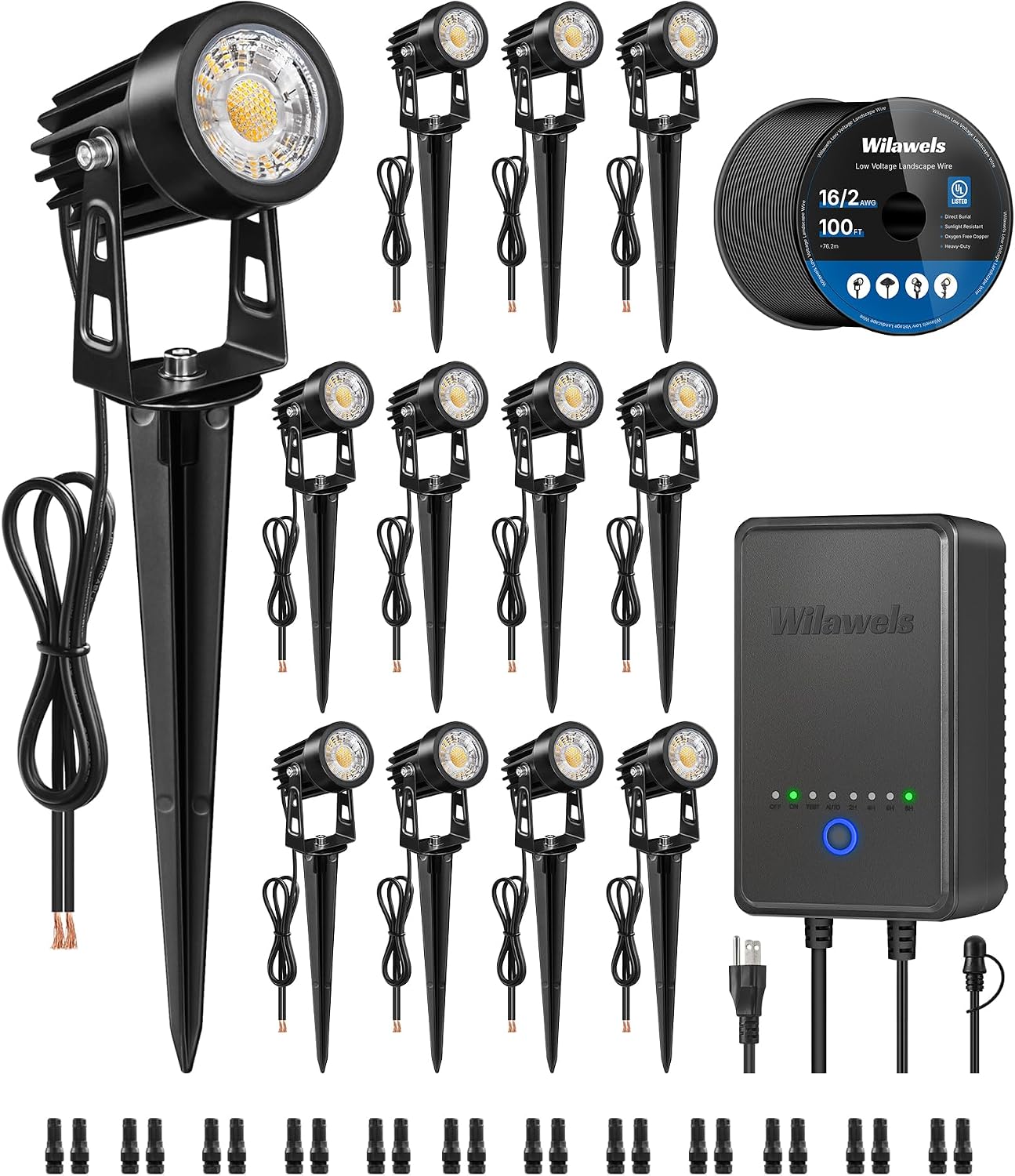 Outdoor Lighting Kit With Transformer - Low Voltage All-in-One LED Landscape Lighting